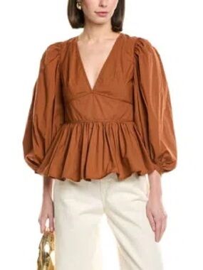 STAUD Peplum Puff Sleeve Blouse